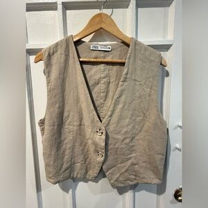 Zara Beige Linen Women's Blouse